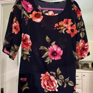 West Kei Navy Blouse with Pink and Orange Floral Design